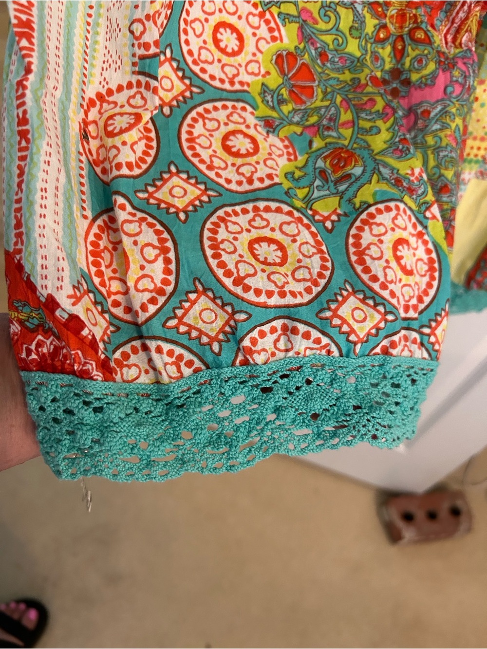 Choices Patchwork MIDI Skirt in Green, Yellow, Red and Teal - Picture 4 of 7